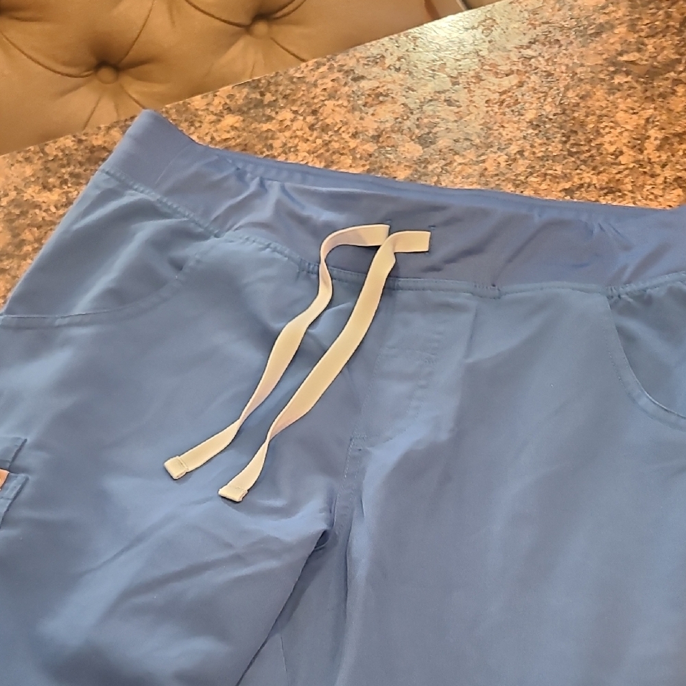 Figs Women's Scrub Pants in Light Blue with White Drawstring
